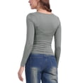 thumbnail image 3 of Blusas básicas ajustadas de manga larga con escote cuadrado para mujer, fruncidas, de stretch, color gris oscuro, 3 of 6