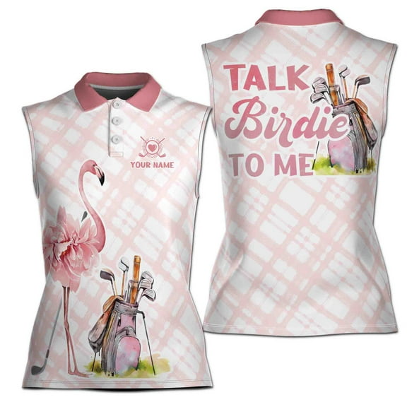 Customize Name Talk Birdie To Me Flamingo Golf Women Sleeveless Polo XS-4XL