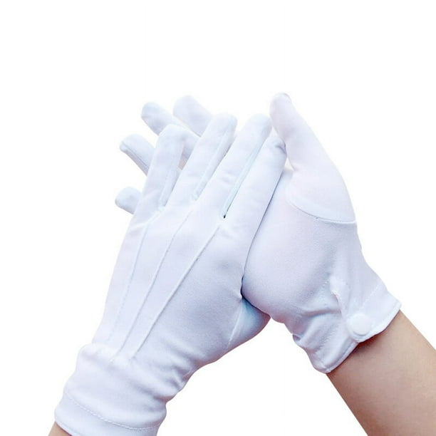 10 PCS Guantes blancos, con botón a presión, talla única, adulto, costuras bordadas en el dorso de la mano, Navidad, San Nicolás, carnaval, Halloween, fiesta temática, disfraces, teatro