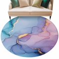 thumbnail image 2 of 5ft Washable Round Rug, Modern Water Ripple Non-Slip Circle Area Rug for Living Room Bedroom, Blue Gold Marble Texture Indoor Floor Mat for Home Decor, 2 of 9