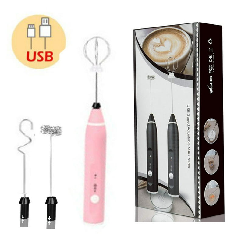 Milk Frother Rechargeable Handheld Electric Whisk Coffee Frother Mixer with 3 Stainless Whisks 3 Speed Adjustable Foam Maker Blender for Coffee
