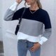 thumbnail image 4 of Suéter de cuello redondo para mujer, estilo elegante, cómodo, informal, cuello redondo, manga larga en contraste, suéter de punto, blusa para mujer, 4 of 5