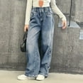 thumbnail image 5 of GZEFJRQM Girls Wide Leg Jeans Flare/Skinny Denim Pant Ripped High Waist Elastic Band Casual with Pockets Cute High Elastic Waisted Denim Pants Y2K Skater Streetwear Baggy Trouser, 5 of 9