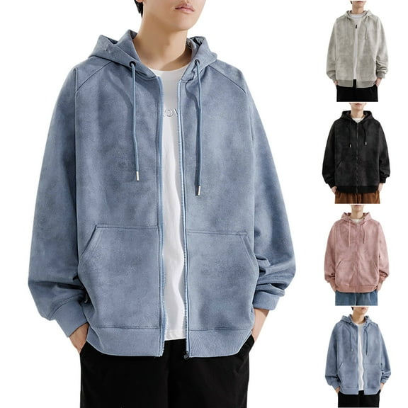 Namayuj Zip Up Hoodies for Men Fall Solid Color Hooded Sweatshirt Holiday Pullover Tops Work Long Sleeve Hoodie
