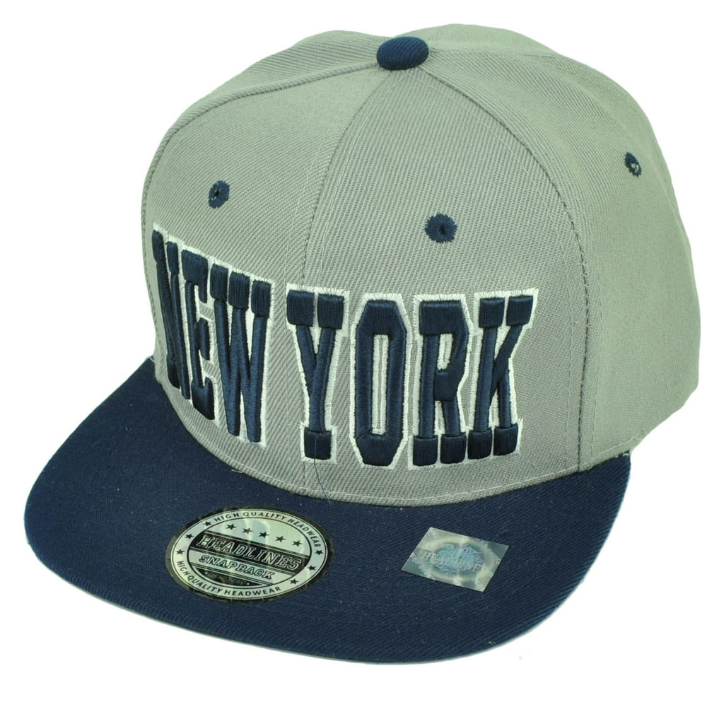 New York NYC City Empire State Gray Navy Blue Flat Bill Snapback Hat ...