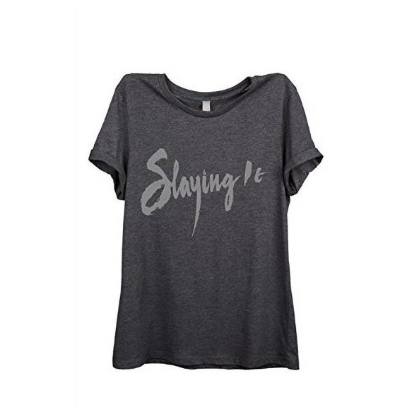 Thread Tank Slaying It Women's Relaxed Crewneck T-Shirt Tee Charcoal 2X-Large