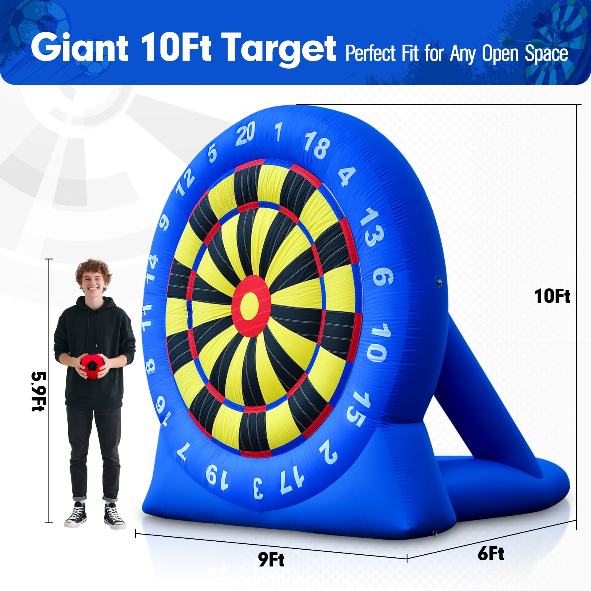 Wellcomer 10FT Inflatable Soccer Dartboard  & Archery Target Game