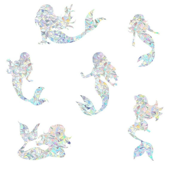 Soimiss 6pcs Mermaid Window Decals PVC Refraction Effect for Indoor Decor and Wall Decoration