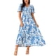 thumbnail image 3 of Vestido Maxi de Mujer Inspire Chic con Escote en V, Mangas de Volante, Capa de Volantes, Casual, Largo, Azul y Blanco, Talla S, 3 of 5