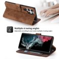 thumbnail image 2 of SaniMore for Samsung Galaxy S22 Ultra 6.8" 2022 Wallet Case, [Removeable Wrist Strap][Zipper Cash Pocket + Card Slots] Flip Kickstand Full Protective Magnetic Closure Retro Cover, Brown, 2 of 11