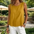thumbnail image 4 of Womens Summer Tops Casual Linen Cotton Sleeveless Round Neck Curved Breathable Tank Tops for Women Yellow, 4 of 4