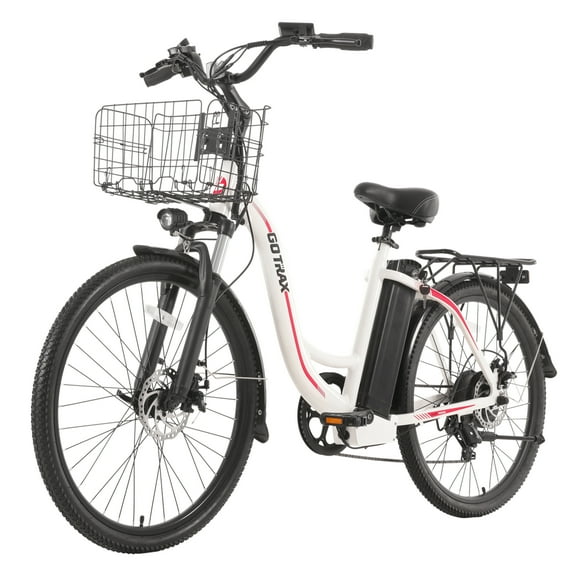 Gotrax B06 Vélo Électrique Urbain 26 Pouces avec Panier, Moteur 500 W, 25 Km/h, Autonomie 88 km, 7 Vitesses, Écran LCD - Blanc