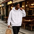 thumbnail image 6 of Mens Zip Up Hoodies Oversized Fleece Long Sleeve Drop Shoulder Hooded Sweatshirt Trendy Vintage Streetwear White L, 6 of 9