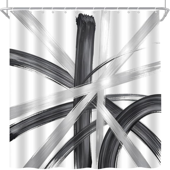 Black And White Abstract Brush Strokes Shower Curtain Modern Minimalist Art Fabric Bathroom Curtain for Tub 71x71 inches