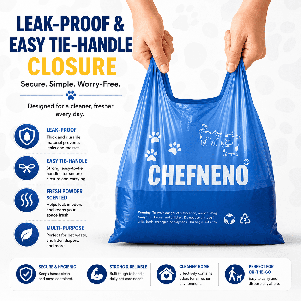 Disposable Dog Poop Waste Bags Cat Litter Clump & Poop Bags with Easy-tie Handles (500 count)  Fresh Powder Scented Bulk Poop Bags (Blue, 500 ct.)