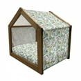 thumbnail image 2 of Floral Pet House, Flying Birds Butterflies Floral Elements Art Wildflowers Nature, Outdoor & Indoor Portable Dog Kennel with Pillow and Cover, 5 Sizes, Yellow Green Caramel, by Ambesonne, 2 of 5