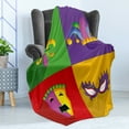 thumbnail image 4 of Mardi Gras Soft Flannel Fleece Throw Blanket, Colorful Frames Festival Themed Harlequin Hat and Fleur De Lis Print, Cozy Plush for Indoor and Outdoor Use, 70" x 90", Multicolor, by Ambesonne, 4 of 5