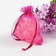 thumbnail image 1 of 100 bolsas de regalo de organza transparente fucsia, hechas a mano, con cordón, de 9 x 8 cm, para regalo de boda, joyas y regalos., 1 of 2