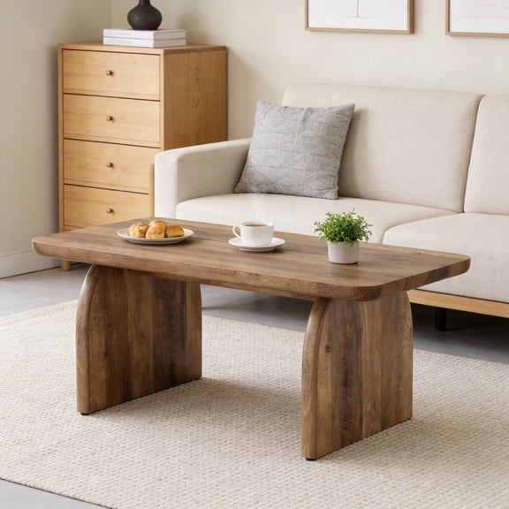 47 Inch Farmhouse Coffee Table Rectangular Wooden Center Table Brown For Living Room Bedroom Office Reception Area