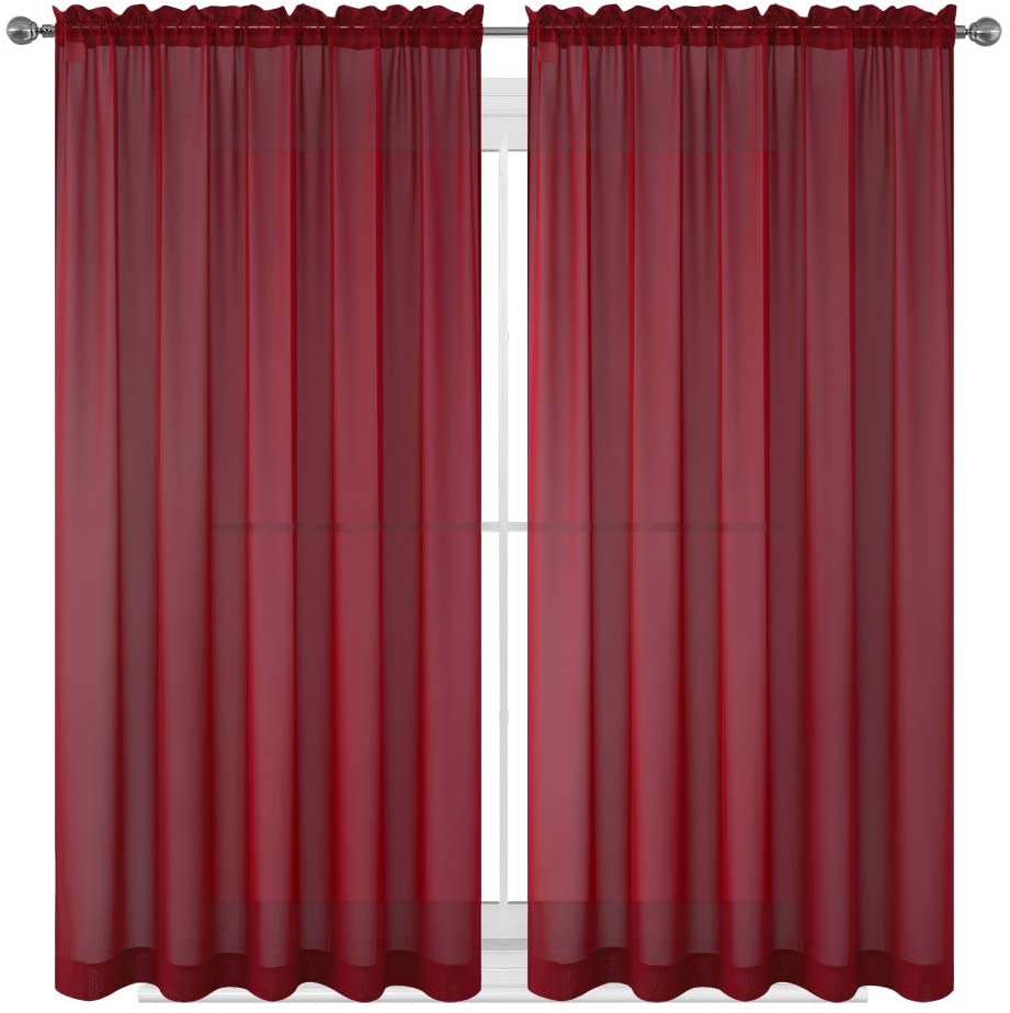 Burgundy Drape/Panels/Scarves/Treatment Beautiful Sheer Voile Window Elegance Curtains Scarf for