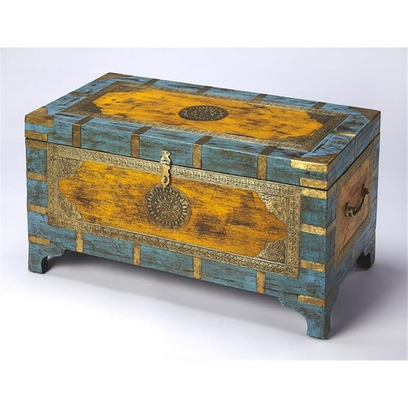 Beaumont Lane Transitional Painted Brass Inlay Wood Storage Trunk Multicolor