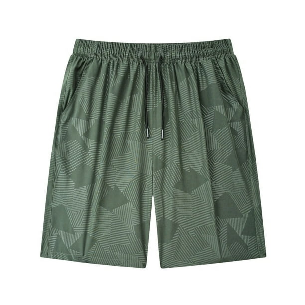 Pantalones Elásticos de Cintura de Hielo de Seda Suelta de Cinco Cuartos de Pantalones Cortos, Pantalones Deportivos Transpirables para Hombres con Bolsillos Laterales, Poliéster de Lavado a Máquina