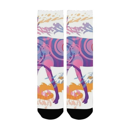 

Moose Decor Unusual Deer Figure with Trippy Featured Color Effects Digital Vivid Display Mauve Orang Women s Custom Socks (Made In USA)