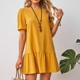 thumbnail image 5 of IROINNID Savings Dress for Women 2023 Casual Cocktail Wedding Guest Dress Summer Loose Fit Dress Cotton Linen Round Neck Short Sleeve Fit&Flare Dress,Yellow, 5 of 8