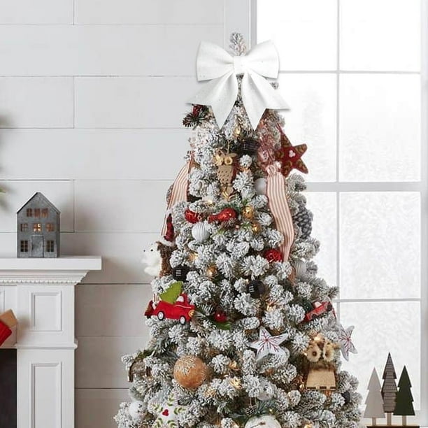 Lazo De Algodón Perlado, Adorno Para Árbol De Navidad, Con Detalles Dorados Y Brillantes, 20 X 17 Cm, Decoración Festiva Para El Hogar.,Vsgery