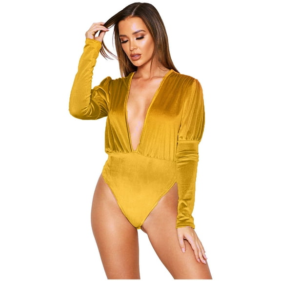 Bigersell Women's High- Skinny Jumpsuit Jumpsuit Women's bubble sleeve V-neck velvet high waist Jumpsuit Ladies Straight-Leg Jumpsuits