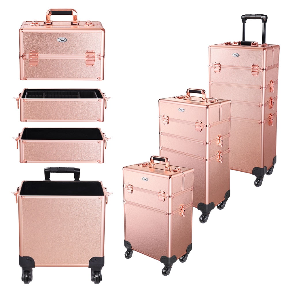 AW® 4 in 1 Rolling Makeup Case on Wheels, Rose Gold