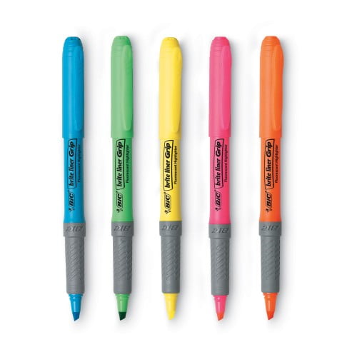 New BIC Brite Liner Grip Pocket Highlighter , Chisel Tip, Assorted Colors, 5/Set,Each