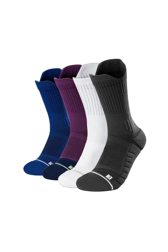 Cushion Running Socks for Women, Anti-Blister Moisture Wicking Athletic Crew Socks, 4Pairs, Set A, S-M
