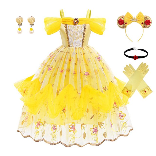 Vestido de bella para niñas, disfraz de princesa de la Bella y La Bestia, vestido de graduación para niñas Fivean unisex