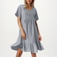 thumbnail image 2 of Vestido de verano holgado para mujer: manga corta, cintura ajustada, fluido, tallas S-XXXL, 2 of 4