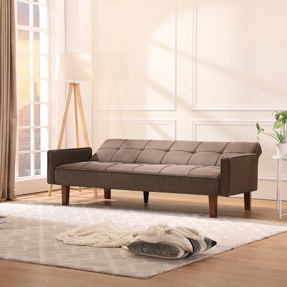 Kepooman 68" Modern Sofa Bed, 4 Seater Sectional Sofa with Wood Leg, Bronze Kepooman 68" Modern Sofa Bed, 4 Seater Sectional Sofa with Wood Leg, Bronze