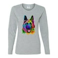 thumbnail image 2 of Colorful Happy German Shepherd Dog Animal Lover Womens Graphic Long Sleeve T-Shirt, Heather Grey, 2XL, 2 of 3