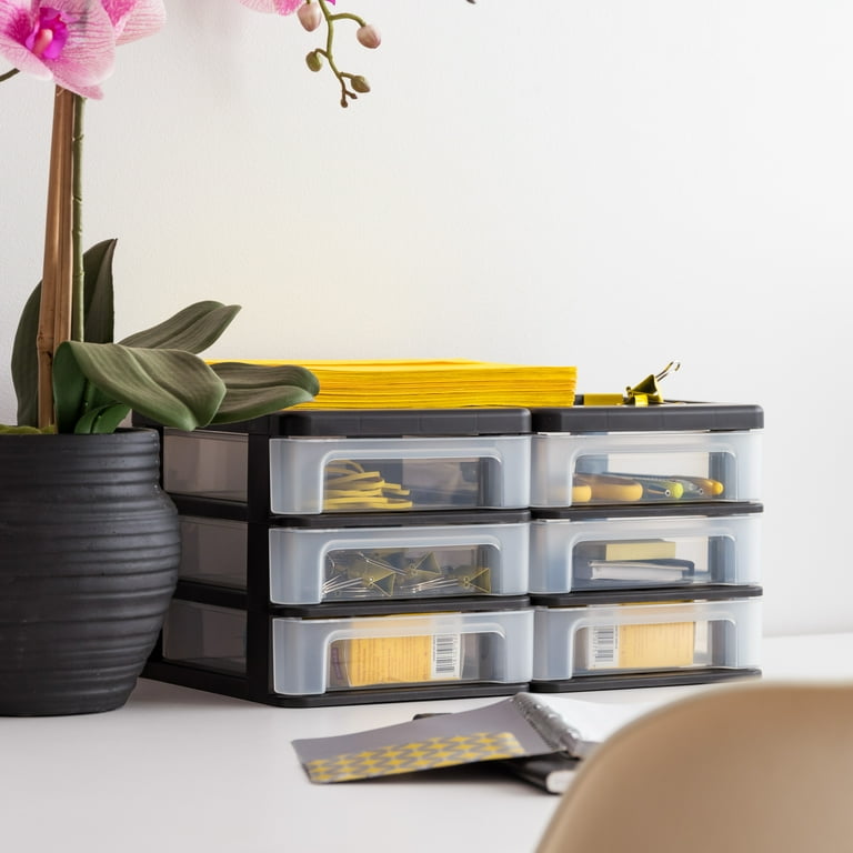 Stackable Mini Storage Drawers Organizer - 3-Drawer Plastic Desktop Organizer For Pens, Makeup, Small Items (Beige, 6.5"L X 3.1"W X 9.1"H)