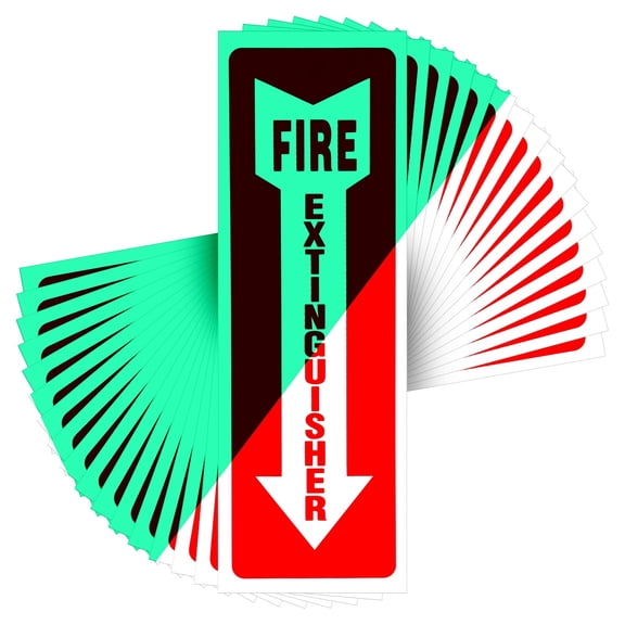 Fire Extinguisher Signs, Glow in the Dark Safety Stickers – 24 Pack 4"x12", Self-Adhesive, Waterproof & UV Protected for Home, Office or Boat