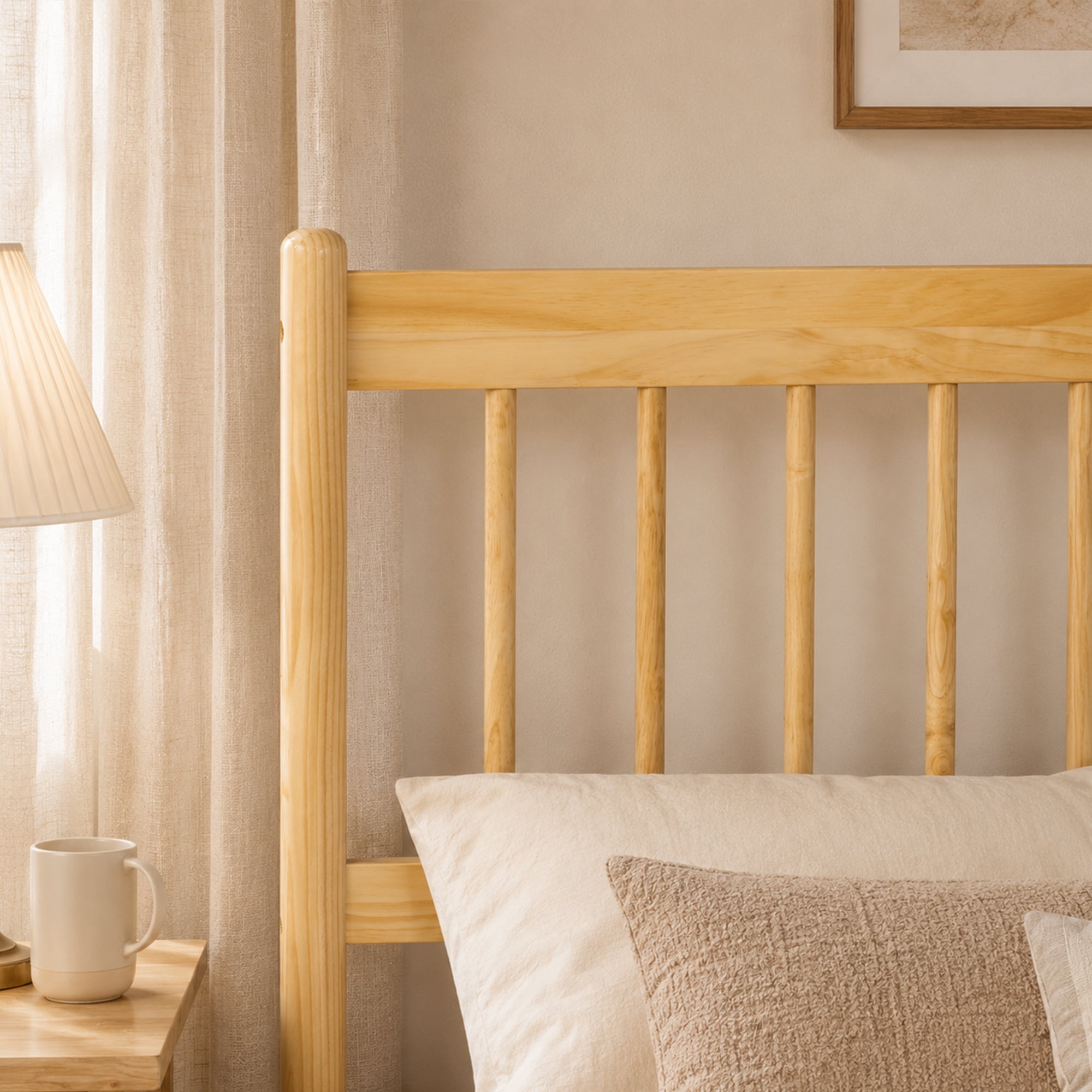 Mintazer Traditional Queen Size Platform Bed with Headboard and Footboard, Vintage Headboard Bed Frame for Bedroom, Natural