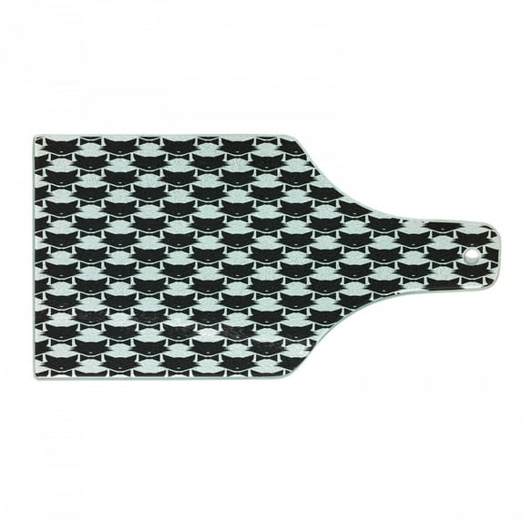 Cat Lover Cutting Board, Monochromatic Pattern of Kitty Silhouette with a Bow Tie Print, Decorative Tempered Glass Cutting and Serving Board, in 3 Sizes, by Ambesonne