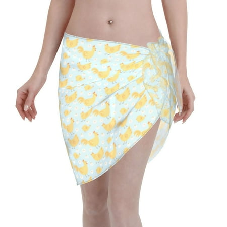 Disketp Roosters Women Swimsuit Cover Up Short Chiffon Summer Beach Sarong Bikini Wrap Skirt Bathing Suit
