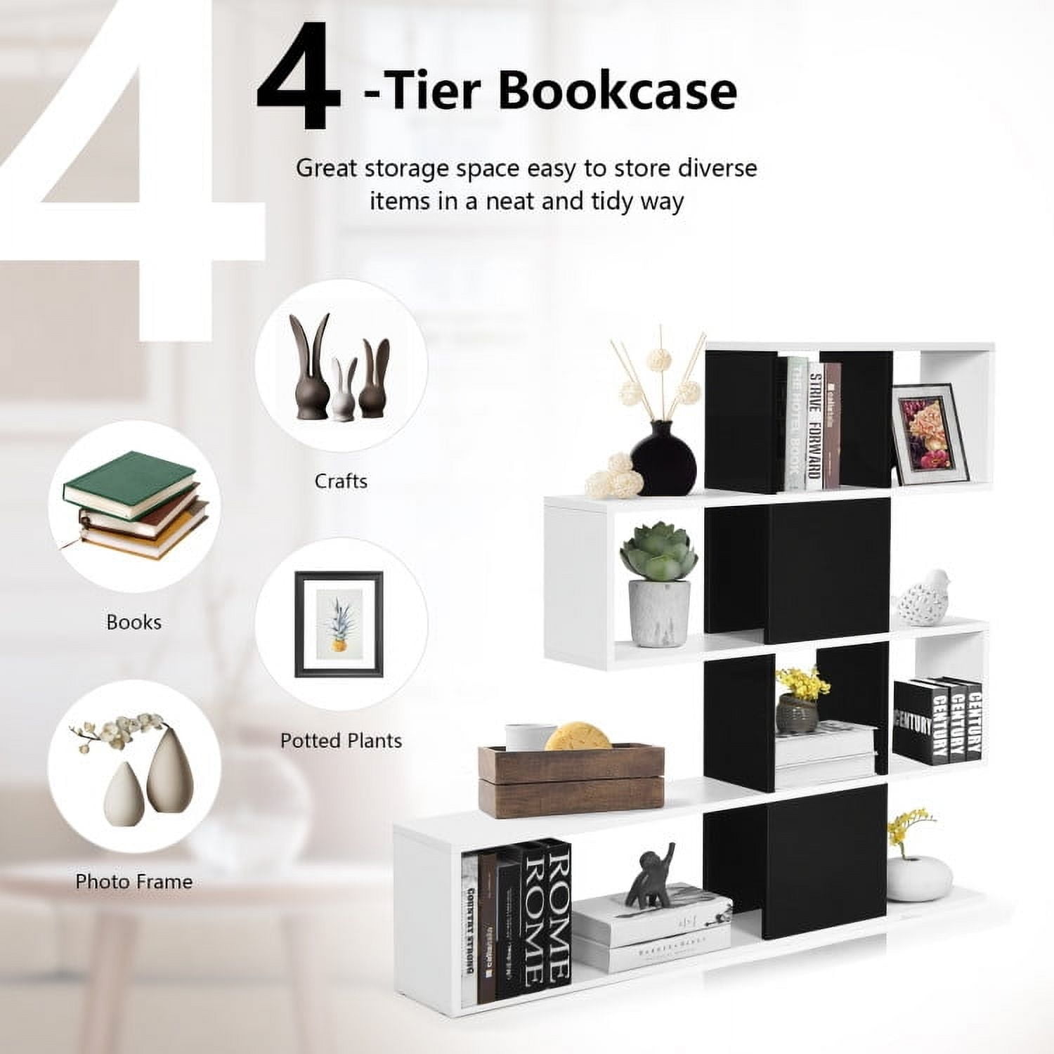 Demi Bonn 5-Tier Bookshelf with Storage Rack, Corner Ladder Bookcase, Black