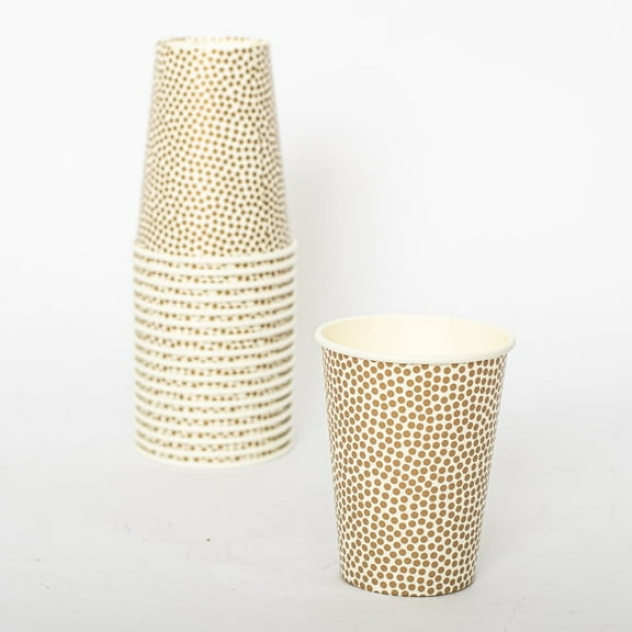 9oz Gold Dots Paper Cup - Biodegradable Disposable White Paper Coffee Cups PLA Lined - Eco-friendly Hot and Cold Drinking Cups (18)