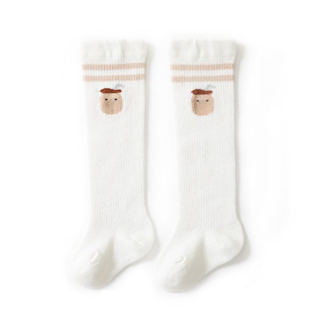 Trayknick 1 Pair Toddler Socks Flower Pattern Wear Resistant Cotton Mini Floral Print Ruffled Baby Knee Length Socks Baby Supplies