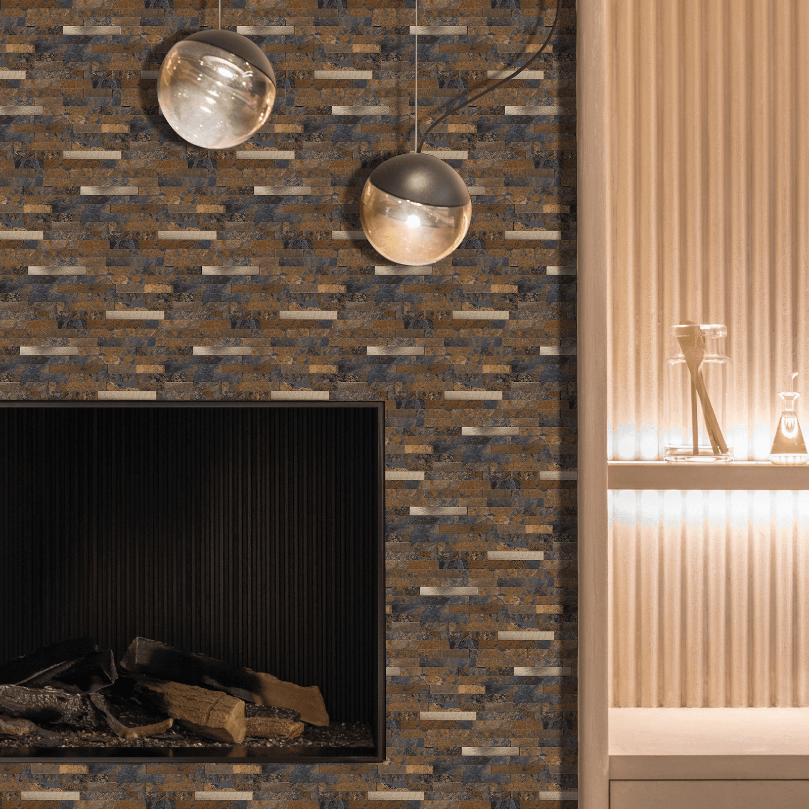 12-Sheet Peel and Stick Backsplash Tiles, Faux Marble Linear Wall Tiles Stick on Backsplash for Kitchen Bathroom Fireplace RV (11.57" x 4.13", Vintage Brown)