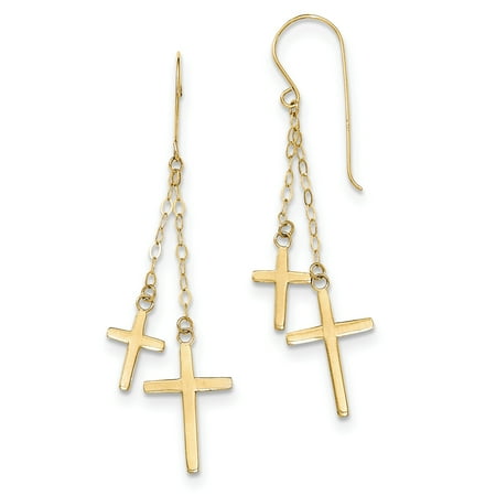 Primal Gold 14 Karat Yellow Gold Chain Dangle Cross Shepherd Hook Earrings