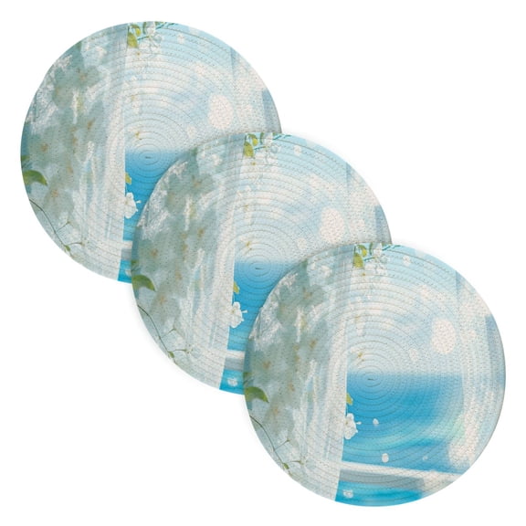 BZSMCE Mats for Pots,Pans Place Ffyy3_white_flowers_a_blue_sea_outside_the_window_sunshine_shin_eddcc982-b066-4f62-ad95-7177b415f0e5 Simple Style Pattern Pot Mats