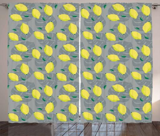 Lemons Curtains 2 Panels Set Monstera Deliciosa Leaves With