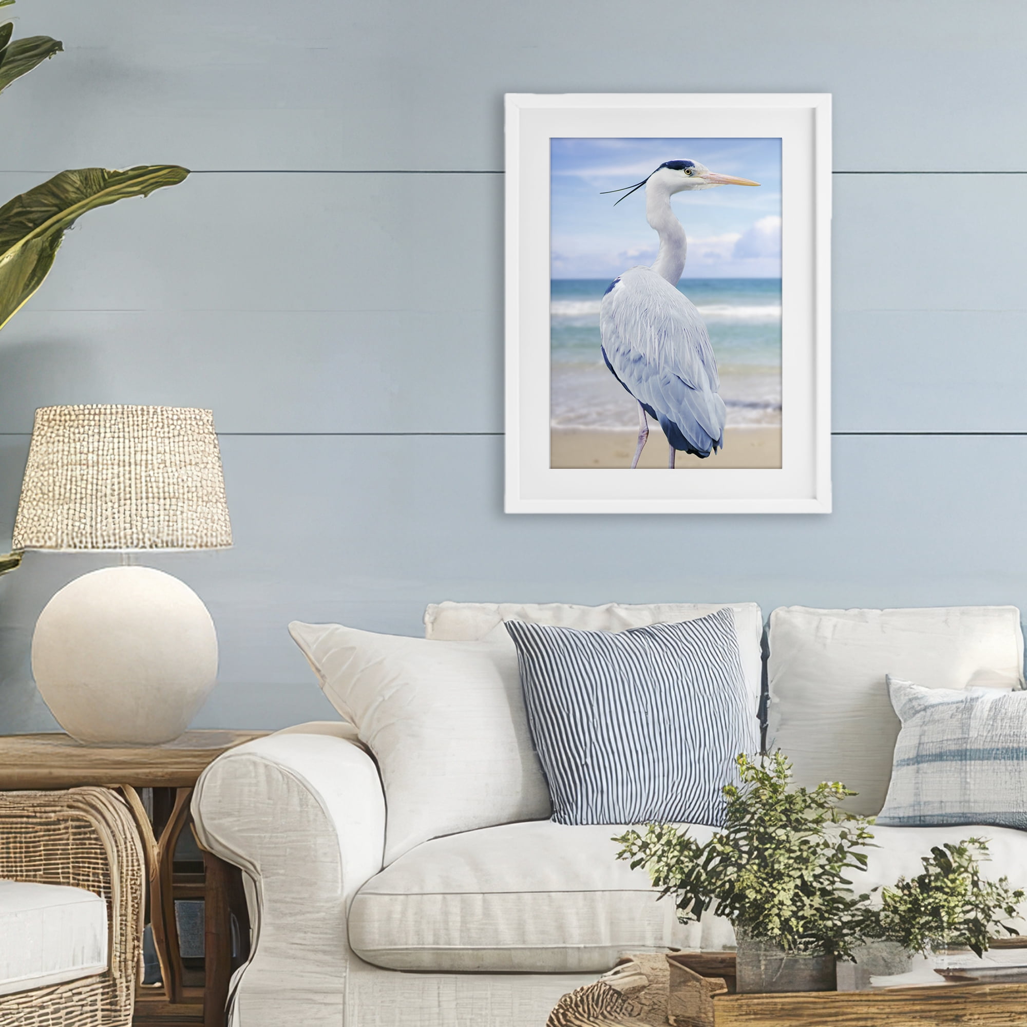 Stupell Industries Vacationing Heron by Seaside White Framed Print Under Glass, design by Marcus Prime